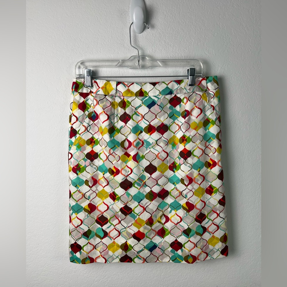 Etcetera Colorful Geometric Cotton Spandex Office Vacation Pencil Skirt
